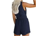 thumbnail image 3 of AXXD Clearance Shorts For Women, Solid Button Sleeveless Deep V Lacing Belt Jumpsuit Shorts Lady Dark Blue 18, 3 of 8