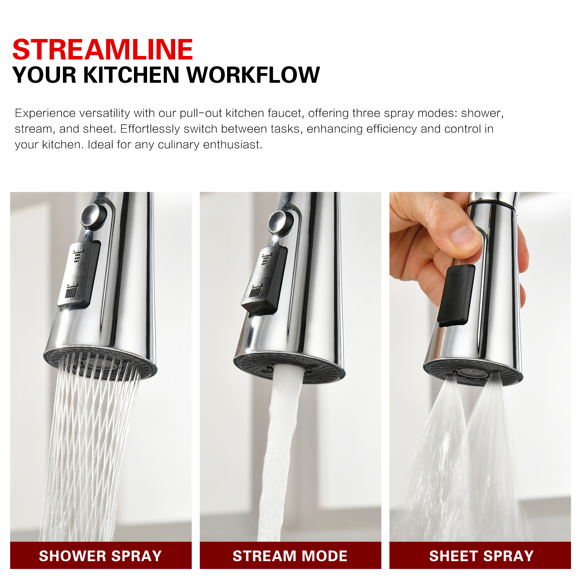 sumerain Touchless Pull Down Kitchen Faucet Hands-Free Motion Sensor Single Hole Kitchen Sink Faucet Chrome