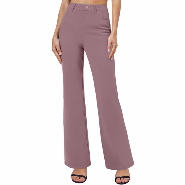 Timegard Suit Pants for Women High Waist Button Bell Bottom Fitting Comfy Casual Work Trousers Solid Color