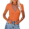 thumbnail image 3 of KBZDBZC Tshirts Shirts for Women Women's Summer Sexy V Neck Button Neckline Tops T Blood Short Sleeve Women Womens Tops (Orange,M), 3 of 5