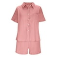 thumbnail image 4 of Kaemgyyd Woemns Summer Outfits 2 Piece Lounge Sets Loose Short Sleeve Button down Shirt and Shorts Loungewear with Pockets, 4 of 7