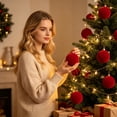 thumbnail image 3 of 12Pc 2.4 Inch Flocked Velvet Christmas Balls,Plastic Hanging Ornaments With Metal Buckle Rope, For Xmas Halloween Home Party Tree Decor Red, 3 of 8