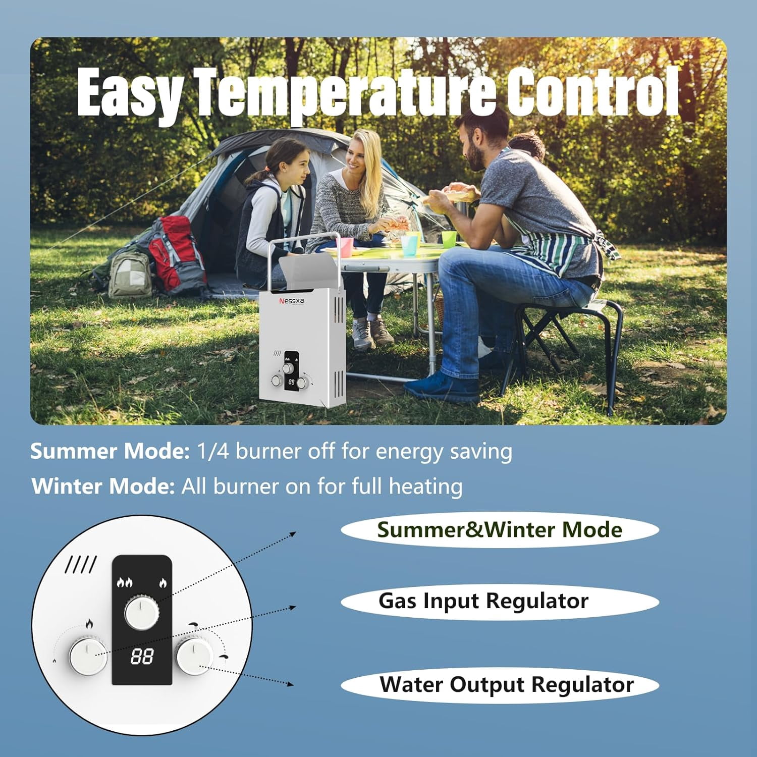 Sedeke Tankless Water Heater Propane with Digital Display, 2.11 GPM 8L RV Portable Instant Hot Gas Water Heater with Overheating Protection for Indoor and Camping,40824 BTU