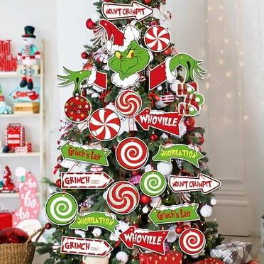 HeaCare 21pcs Christmas Hanging Ornaments - Grinch Christmas Decorations Paper Cards Christmas Grinch Thief Cutouts Hanging Decorations for Christmas Tree Party Supplies Home Door Wall Decor