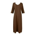 thumbnail image 6 of ClodeEU Women's Three-Quarter Sleeve Linen Blend Maxi Dress,V Neck Long Cover Up Beach Shirt Dress Brown,Womens Plus M, 6 of 6