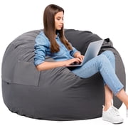 edx 3FT Bean Bag Sofa Chair, Removable and Washable Matte Velvet Fabric Cover, Memory Foam Filling for Home Apartment, Dark Grey