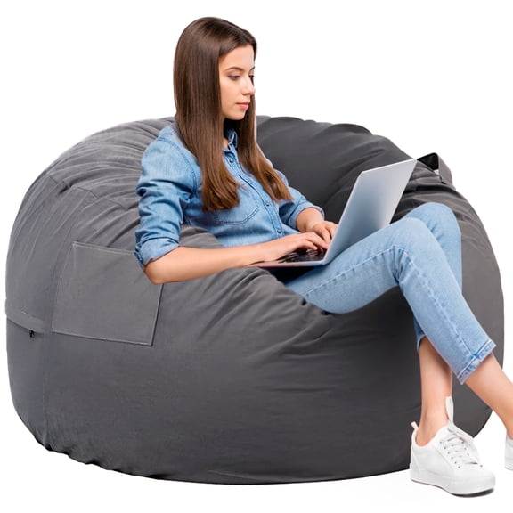 edx 4FT Bean Bag Sofa Chair, Removable and Washable Matte Velvet Fabric Cover, Memory Foam Filling for Home Apartment,Dark Grey