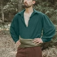 thumbnail image 2 of Dagegui Mens Medieval Vintage Shirts Cotton Linen Long Sleeve V Neck Shirt Solid Color Casual Tees Soft Comfy Daily Tops Green XXXL, 2 of 6
