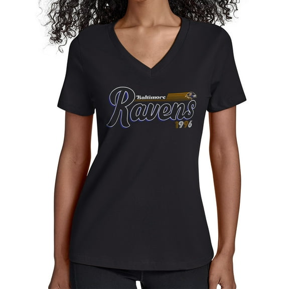 Women's Starter Black Baltimore Ravens Groovy Script V-Neck T-Shirt