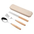 thumbnail image 1 of Transemion Portable Wood Handle Stainless Spoon Fork Chopsticks Set Restaurants Dinnerware Kit Portable Travel Picnic Tableware Set 3pcs 1Set, 1 of 6