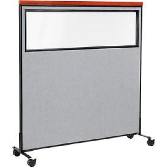 Interion Mobile Deluxe Office Partition Panel with Partial Window, Gray - 60.25 x 64.5 in.