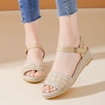 thumbnail image 2 of Rokment Women's Beach Espadrilles Wedge Sandals Breathable Comfortable Woven Linen Geometric Open Toe Ankle Strap Platform Low Heels Dressy Summer Shoes for Vacation Yellow Size 8, 2 of 5
