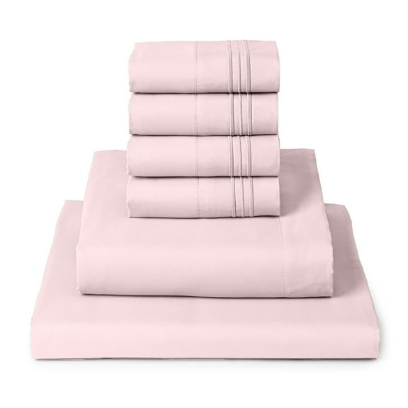 Mellanni 6 Piece Bed Sheet Set Brushed Microfiber, Deep Pocket Sheet, Cal King, Blush Pink