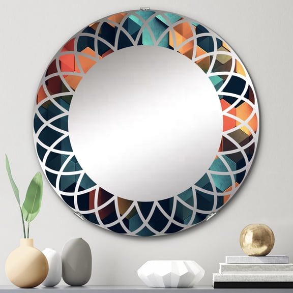 DESIGN ART Designart "Orange and Turquoise Geometric Abstractions" Abstract Shapes Modern Wall Mirror 24in.x24in.