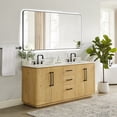 thumbnail image 3 of Serene 72" Wood Vanity in Nature Brown Engineered Stone Top with Mirror, 3 of 18
