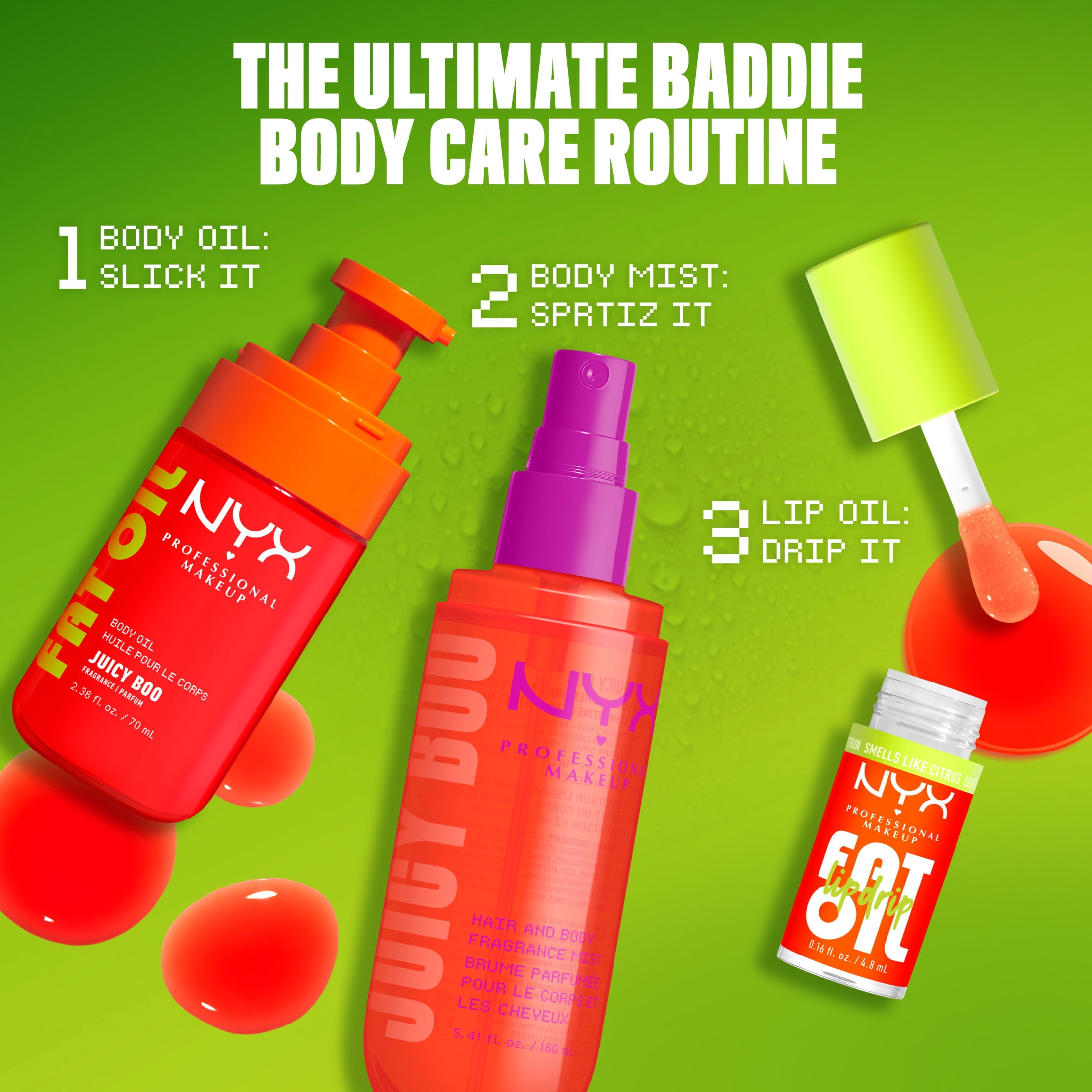 NYX Professional Makeup Fat Oil Hair & Body Mist Citrus Mango Body Spray, Juicy Boo, 2.7 fl oz