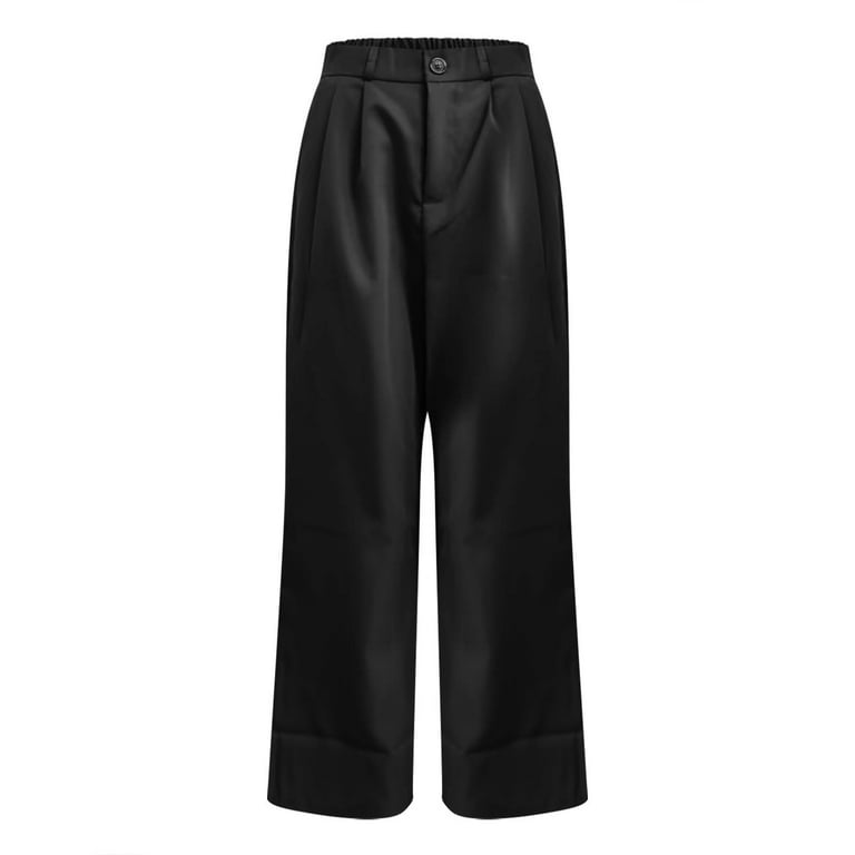 YYDGH Women's Wide Leg Pants Pleated High Waisted Button Down Straight Long  Trousers Business Office Work Suit Pants Black Black
