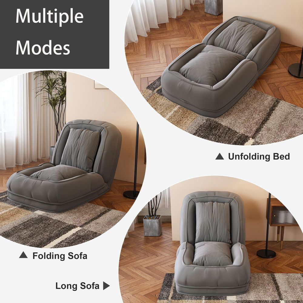 MIDOQIN Human Dog Bed for Adult, Foldable Upholstered Dog Couch Large Pet Sleeper Sofa Bed with 5 Adjustable Positions for Bedroom, Living Room & Reading Corner (Gray)