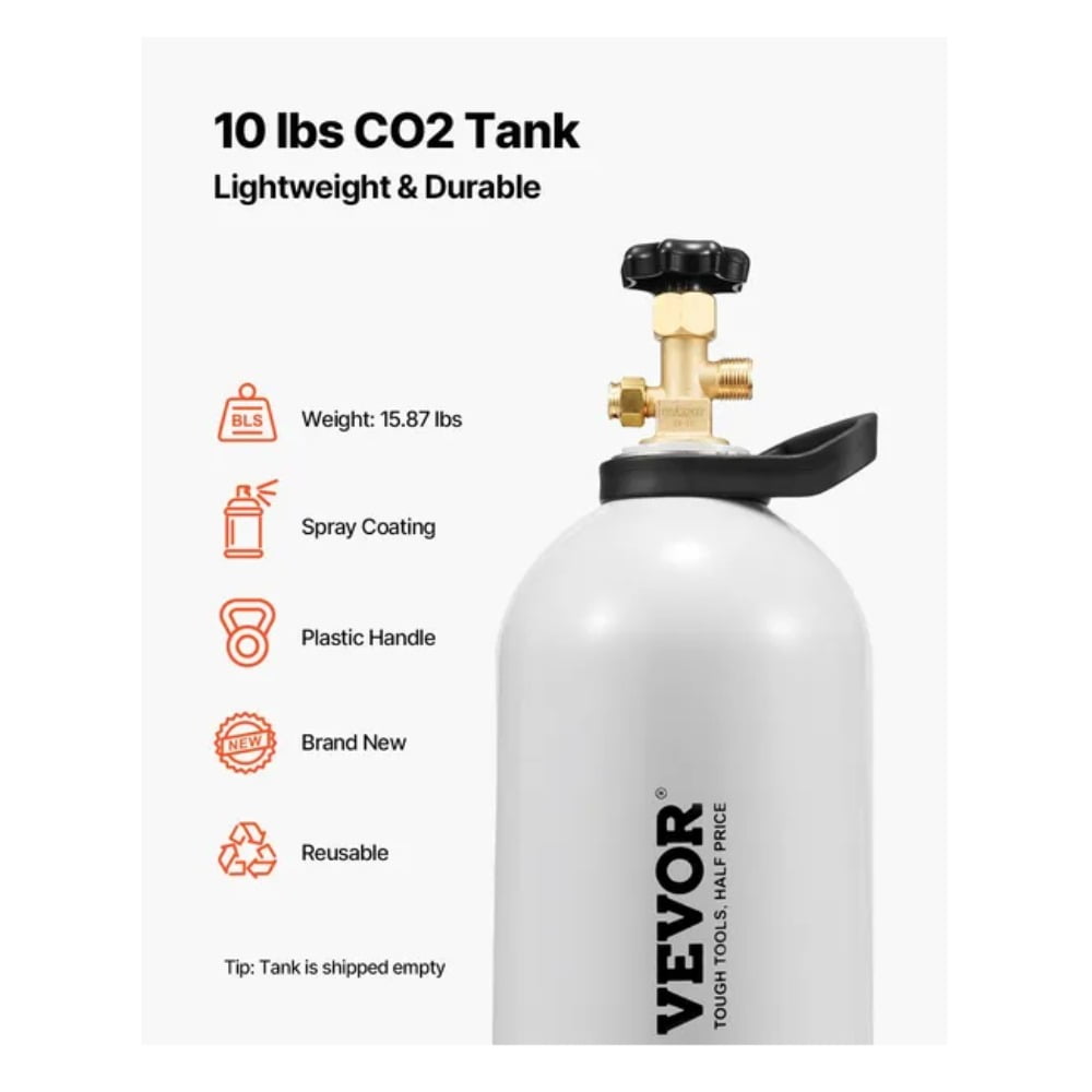 New 10 Pound Aluminum CO2 Gas Cylinder Tank | CGA320 Valve | DOT Approved | for Beverage Dispensing & Carbonation