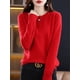 thumbnail image 4 of Suéter de lana merino 100 % para mujer, jersey de cachemira, prendas de punto, otoño e invierno, cuello redondo, color liso, ropa básica de moda para mujer, 4 of 5