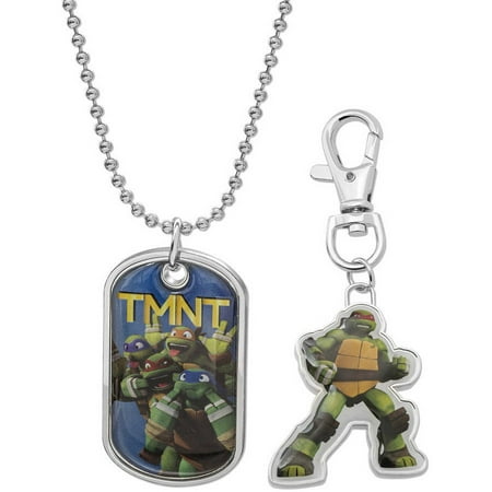 Nickelodeon Ninja Turtles Dog Tag Fashion Pendant with Keychain, 16" Chain and 2" Extender