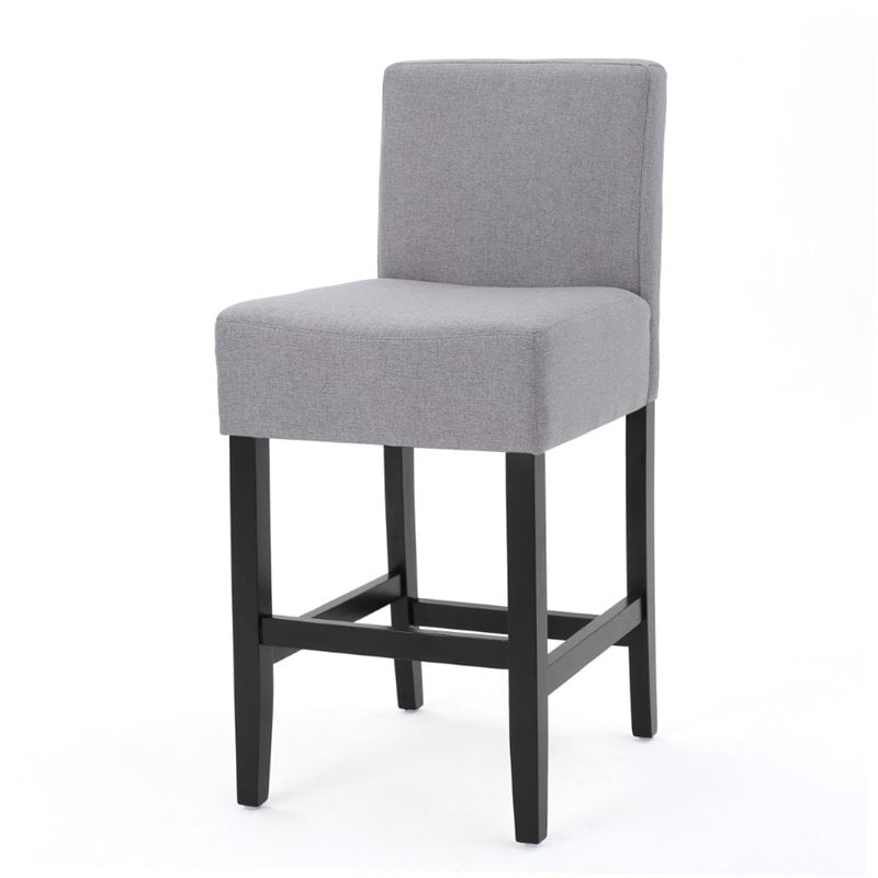 Noble House Lopez Fabric Counter Stool, Grey Fabric Bar Stools With Studs