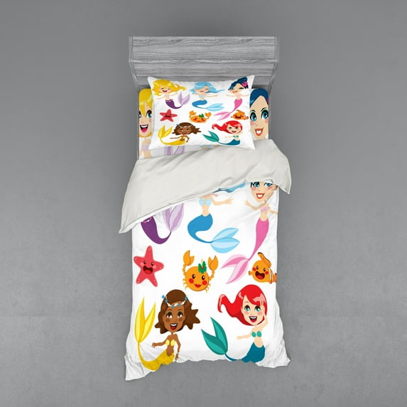 Ambesonne Colorful Bedding Set 3 Pcs, Mermaids Sea Friends, Twin XL, Multicolor