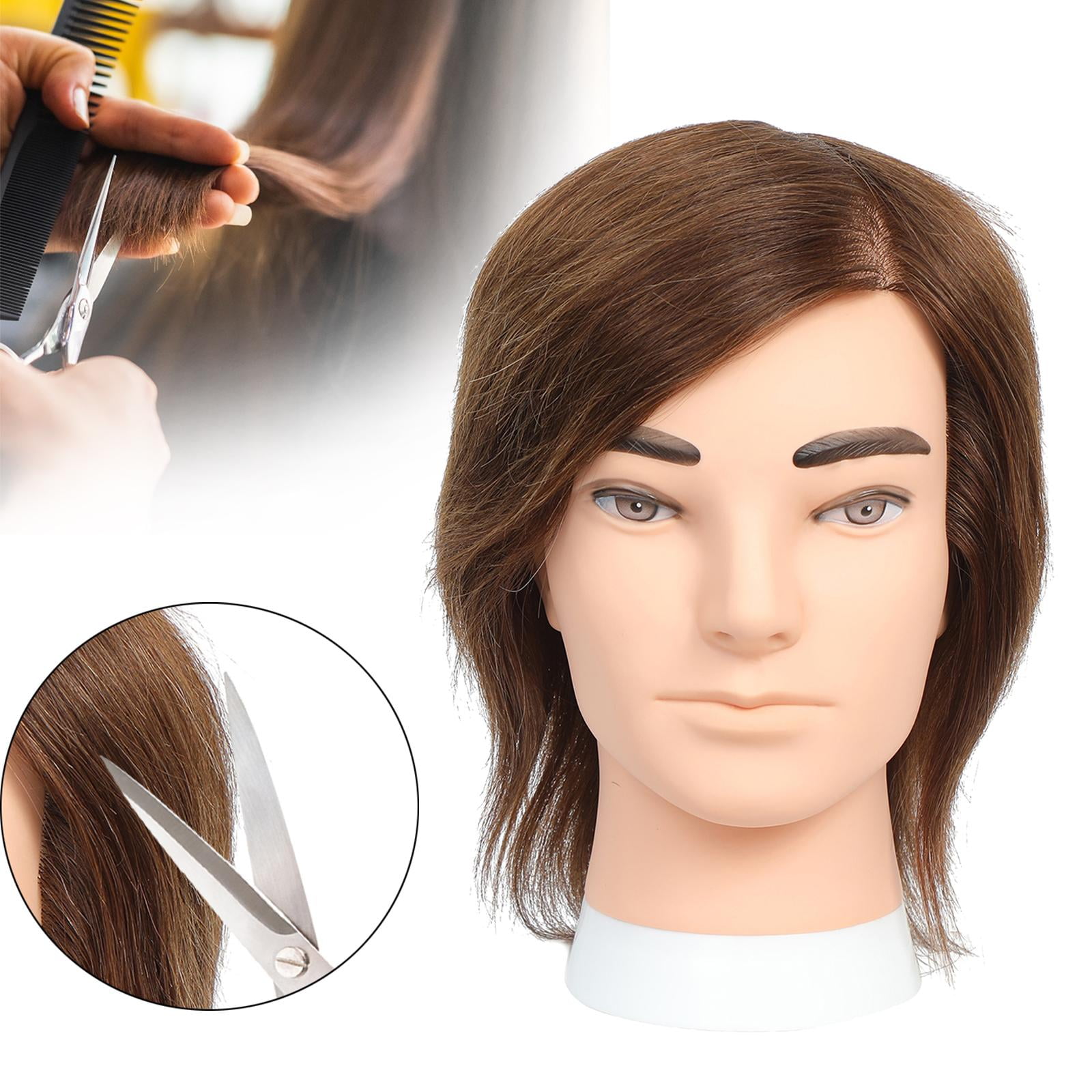 FITYLE Male Mannequin Head Practice Hairdressing Hair Cutting Barber Mannequin Head White Skin Brown