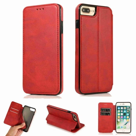 Dteck iPhone 7 / iPhone 8 Case, Premium PU Durable Leather Card Slots Wallet Folio Protective Shockproof Cover For iPhone 7 / iPhone 8, red