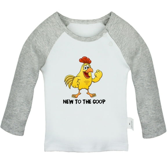 iDzn New to the Coop Chicken Funny T shirt For Baby, Newborn Babies T-shirts, Infant Tops, 0-24M Kids Graphic Tees Clothing (Long Gray Raglan T-shirt, 0-6 Months)