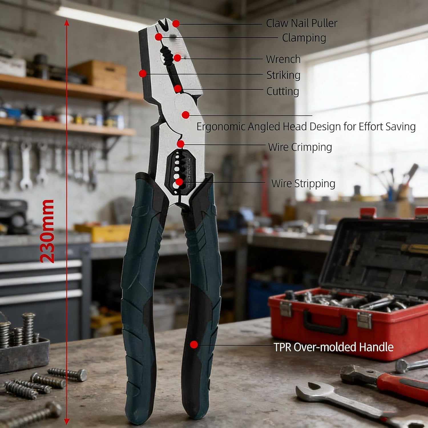 Industrial-Grade Multi-Function Cutting Pliers, 9-in-1 High-Leverage Compound Action Wire Cutter, Stripper and Crimper, Heavy Duty Cr-V Steel Tool for Electrical, Automotive or DIY (2pcs)
