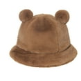 thumbnail image 4 of ZHENHONG Bucket Hats for Women and Men Cute Bear Ear Basin Hat Thick Warm Hat Casual Solid Color Headwear Brown, 4 of 6