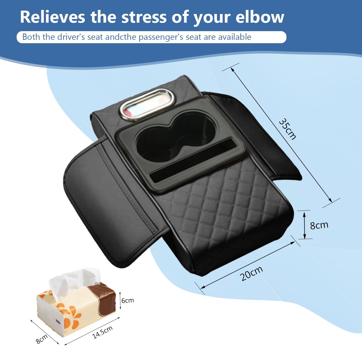Multifunctional PU Leather Car Armrest Box Mat, Universal Center Console Cover with Storage Organizer, Non-Slip Driver and Passenger Side Arm Rest Pad