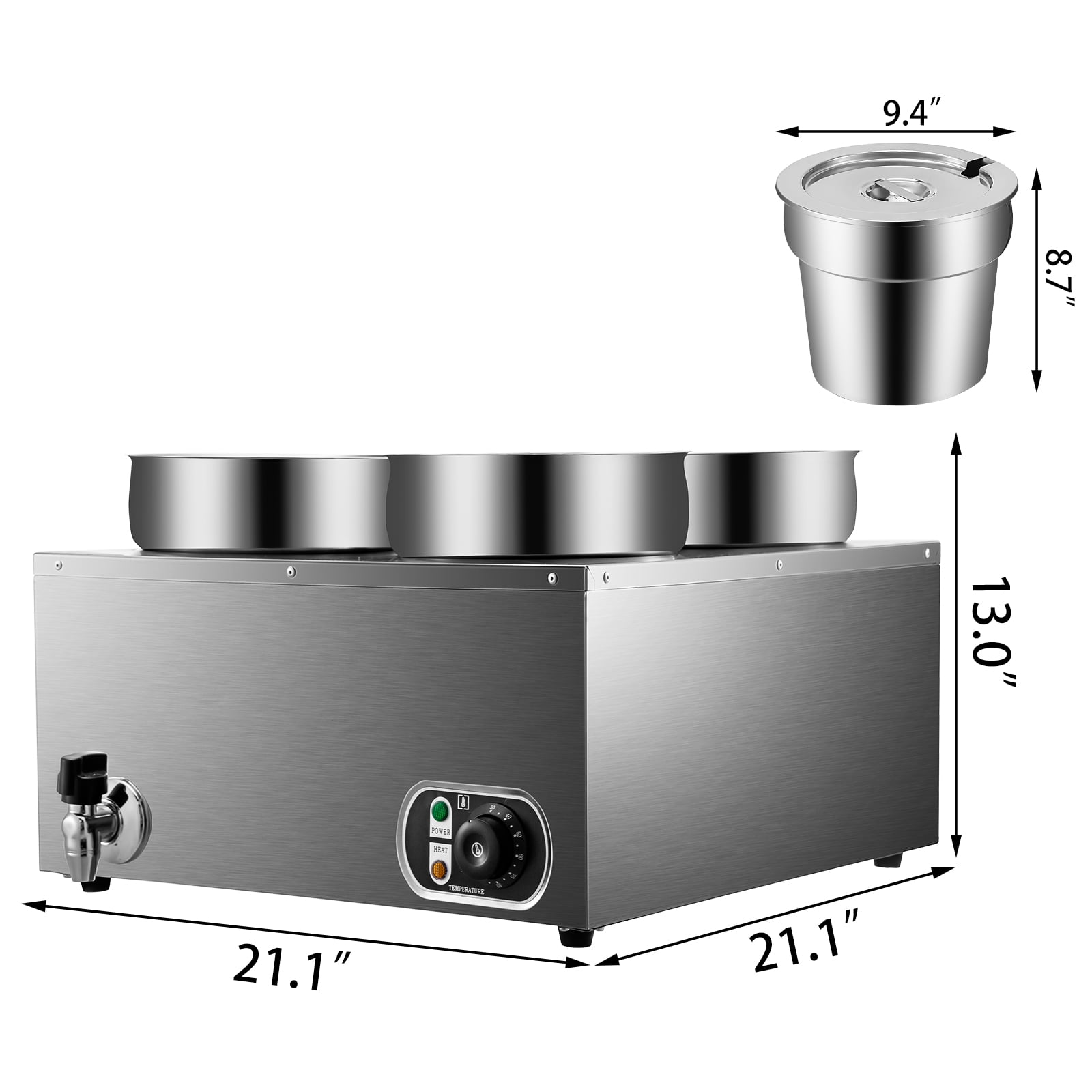 4.2Qt Electric Commercial Soup Warmer 300W Food Warmer Soup Pot Adjustable  Temp.