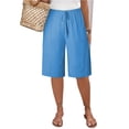 thumbnail image 3 of Women Lightweigh Shorts Drawstring Pull-on Wide Leg Straight Casual Short Pants Bermuda Shorts For Women Knee Length Wide Leg Summer Short Summer Beach Vacation Outfit Blue S, 3 of 7
