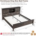 Farmhouse King Size Bed Frame w/Storage Bookcase Headboard, Sliding