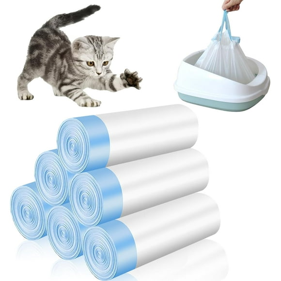 AIR-120 Pack Cat Litter Box Liners with Drawstring Cat Litter Bags Replacement Waste Bags for Litter Box Robot 3/4 Self-Cleaning Kitty Litter Box Trash Bags(25" x 15.7")