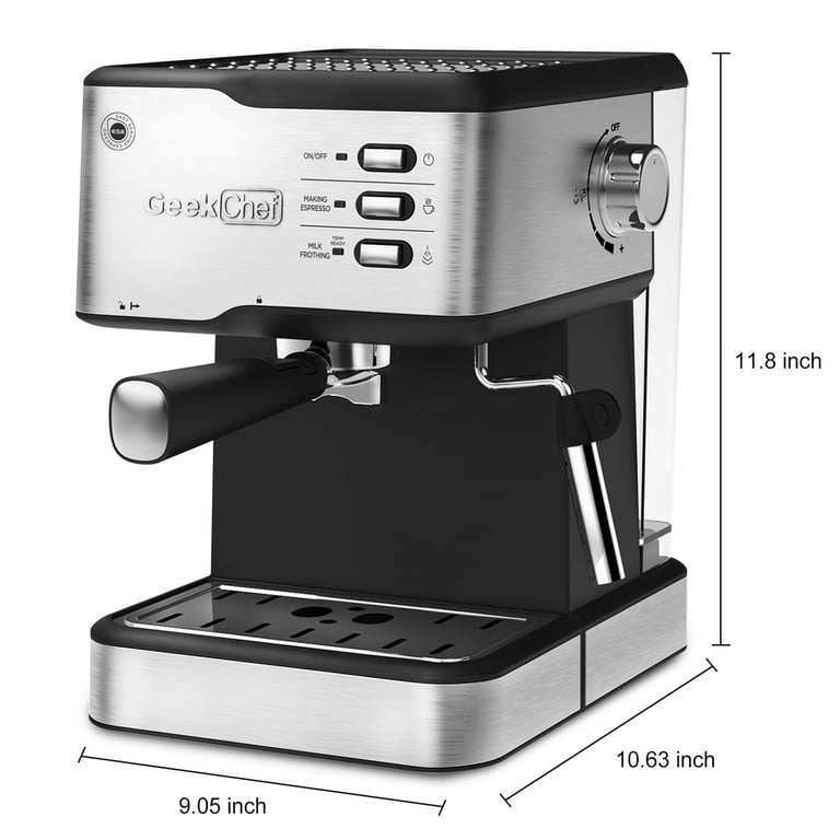 Tafole 2 Cup 20 Bar Stainless Steel Semi-Automatic Espresso Machine with ESE Pod Capsules Filter and Milk Frother Steam Wand, Brushed Stainless Steel