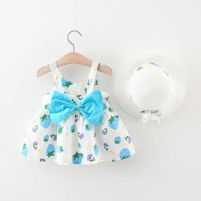 Robes pour Bébé Fille Sans Manches, Robes Tutu, Robe d'Été pour Filles avec Chapeaux, Deux Pièces, Robe de Demoiselle d'Honneur de Plage, 3-12 Mois