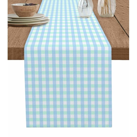 Table Runners 48 Inches Long Dress Scarves, Aqua Blue Green Farmhouse Kitchen/Dining Table Runner, Short Coffee Tablerunners, Checkered Plaid Gingham Lattice Trellis 13x48 Inch