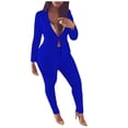 thumbnail image 2 of Aboser Women’s Business Two Piece Outfits Trendy Deep V Solid Color Blazer and Pants Set Elegant Offiec Business Suit for Work, 2 of 6