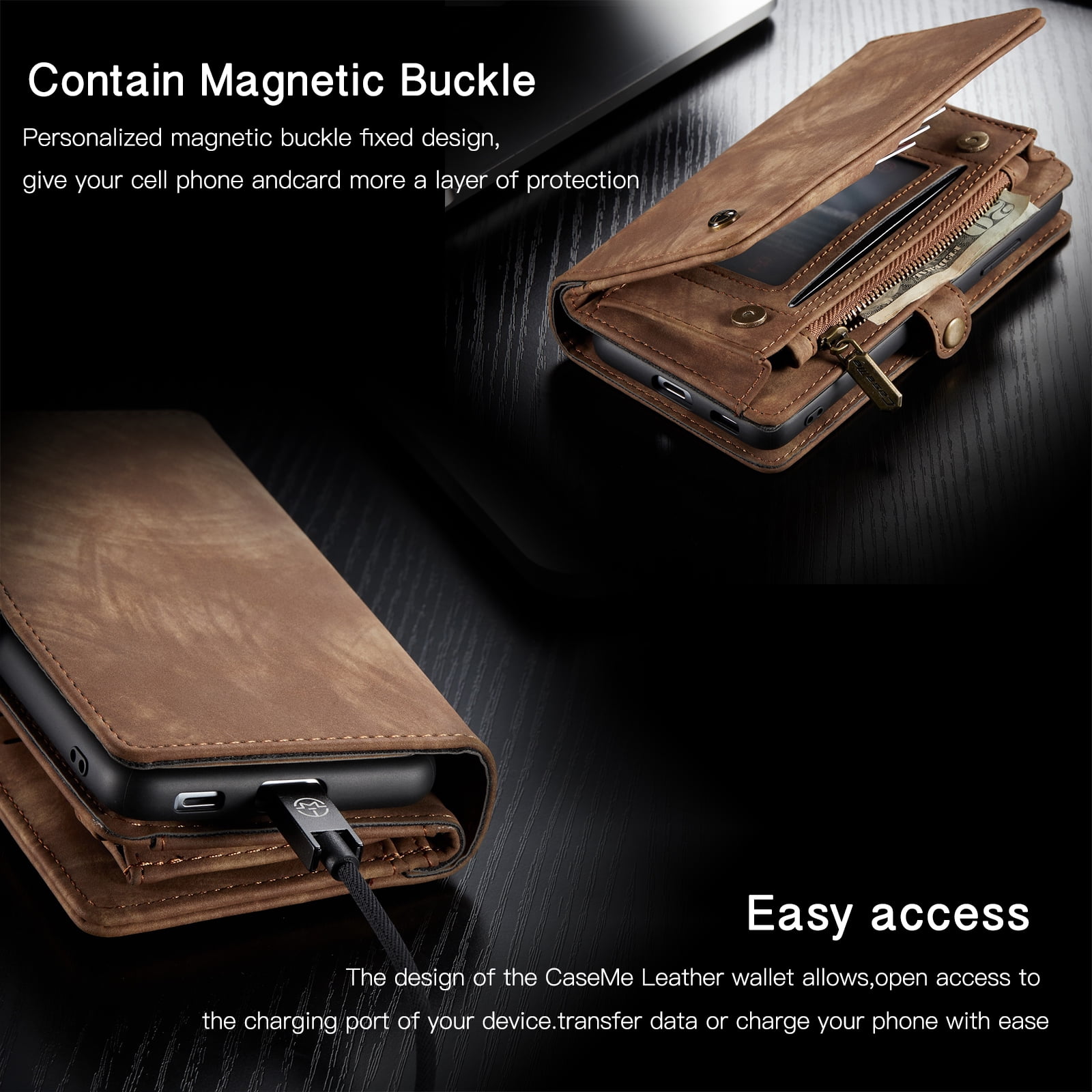 TECH CIRCLE Samsung Galaxy S22 Plus Case,Galaxy S22 Plus Wallet Case with Card Holder Kickstand Zipper Pocket Lanyard Strap Wristlet PU Leather Flip Case Wallet for Galaxy S22 Plus 6.6 inch,Darkbrown