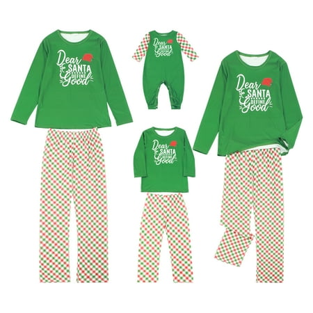 

IZhansean Christmas Family Pajamas Matching Set Dear Santa Tops Plaid Pants Dad Mom Kids Baby Sleepwear Holiday Pyjamas