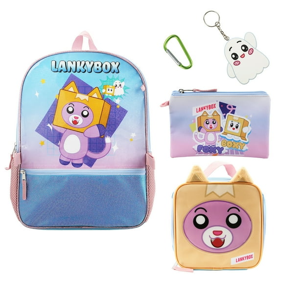LankyBox 5-Piece 16" Backpack & Lunchbox Set For School & Travel