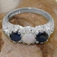 thumbnail image 5 of LBG British Made 10k White Gold Natural Opal & Sapphire Womens Anniversary Ring - 33 size options - Size 8.75, 5 of 7