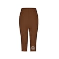 thumbnail image 5 of MLQIDK Brown Yoga Capri Pants for Women Capri Leggings Elastic Waist Knee Length Pedal Pushers Dressy Casual Pedal Pushers with Pockets Brown S, 5 of 5