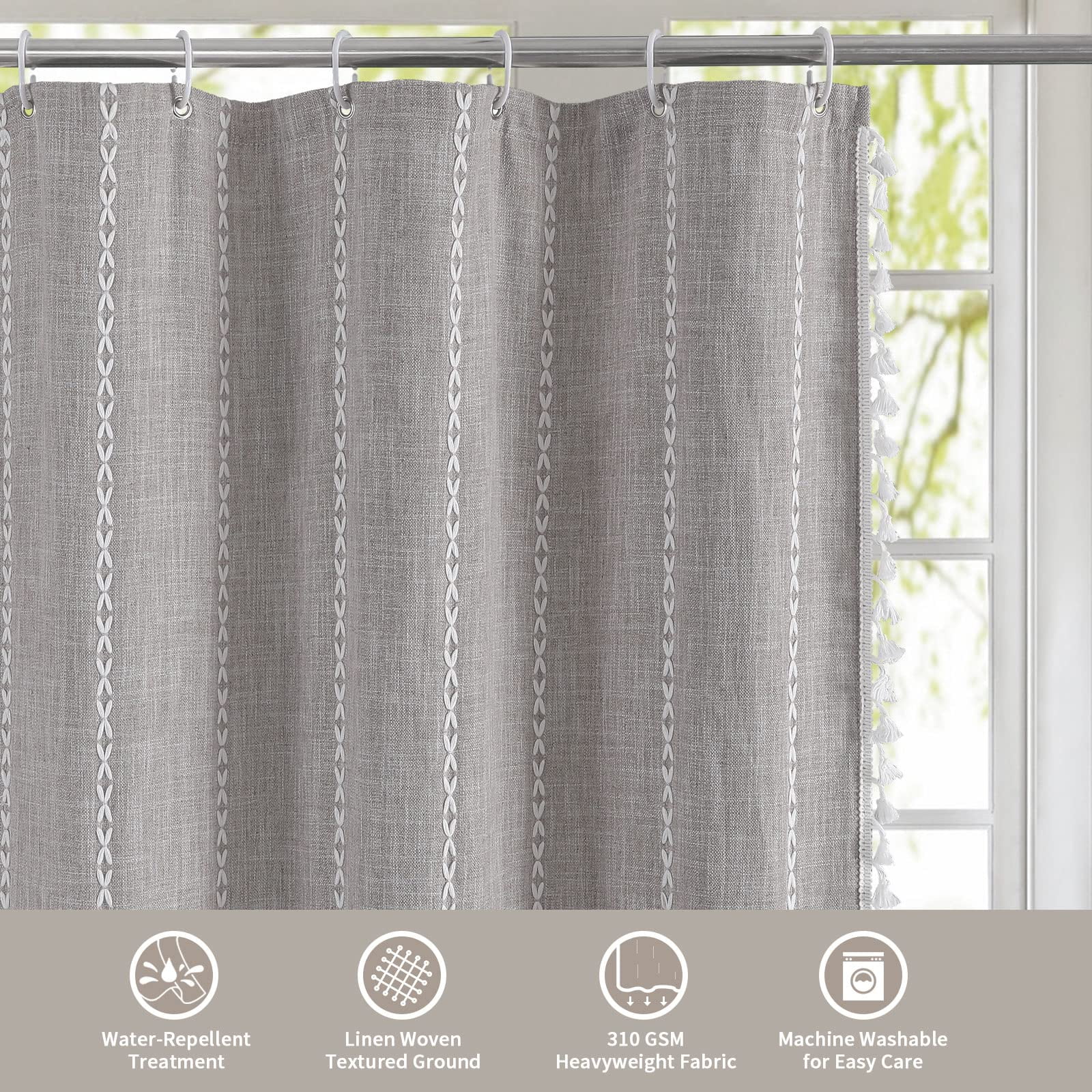 Grey Small Stall Shower Curtain 36 x 72, Half Size Narrow Cotton Linen Fabric Shower Curtains for Boho Farmhouse Bathroom Decor, Wrinkle Resistant Cloth Shower Curtain