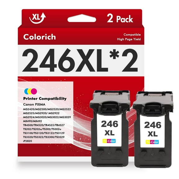 246XL Ink Cartridges Compatible for Canon CL-246XL for Pixma MG2520 TS3120 TS202 TS302 MX492 MX490 TR4520 IP2820 Printer (2 Pack,Tri-color x 2)