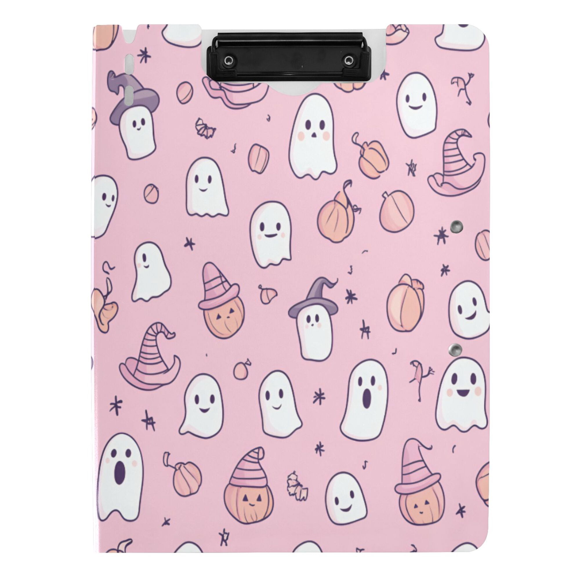 FORMRS A4 Clipboard Folder with Pen Holder Horizontal Foldable School Office Binder, Pink Halloween
