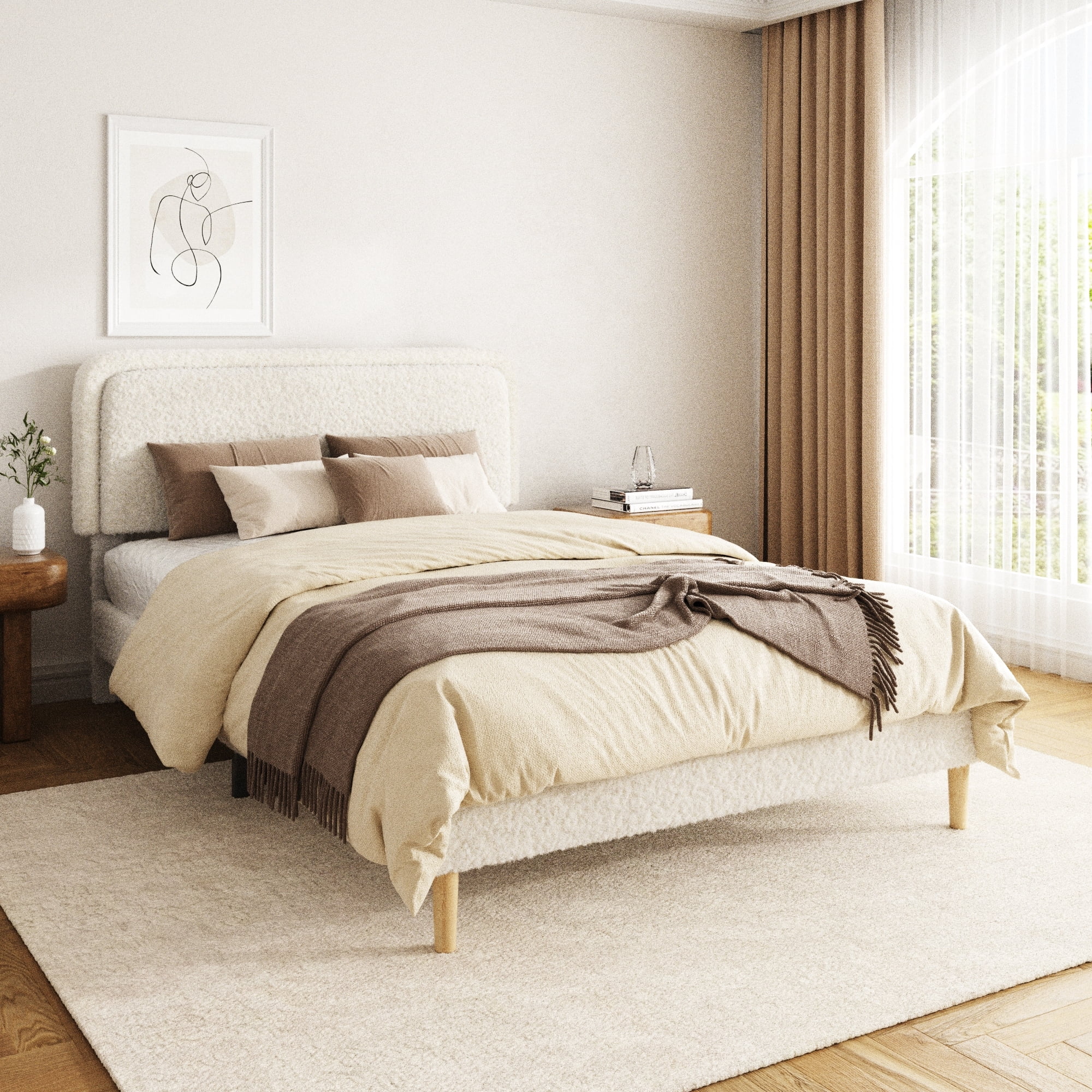 Leumius Full Bed Frame,Upholstered Platform Bed Frame with Height-Adjustable Headboard,Sturdy Frame,Quiet Design,Easy to Assemble,Beige